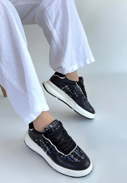 Hawer Siyah Cilt Bağcıklı Spor Ayakkabı - Resim 2