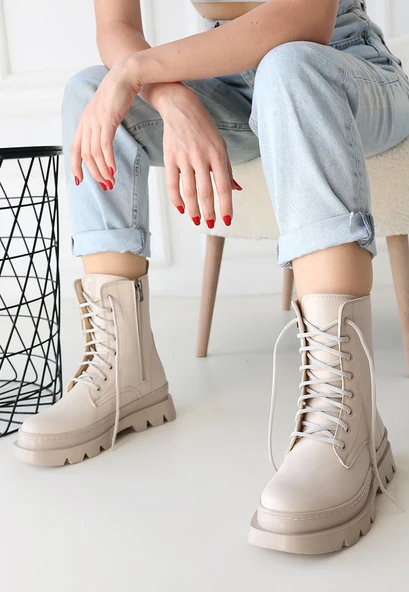 Orge Bej Cilt Bağcıklı Bot - Resim 2