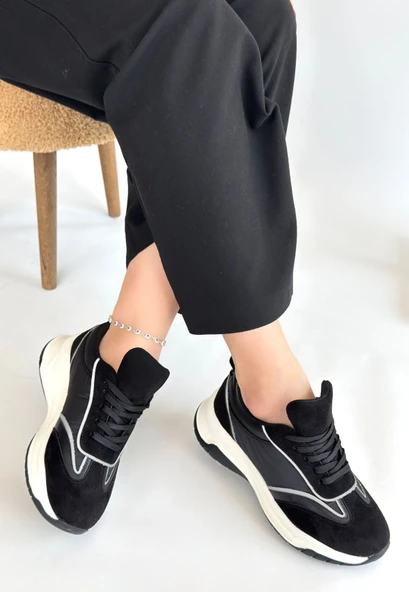 Mark Siyah Cilt Bağcıklı Spor Ayakkabı - 2