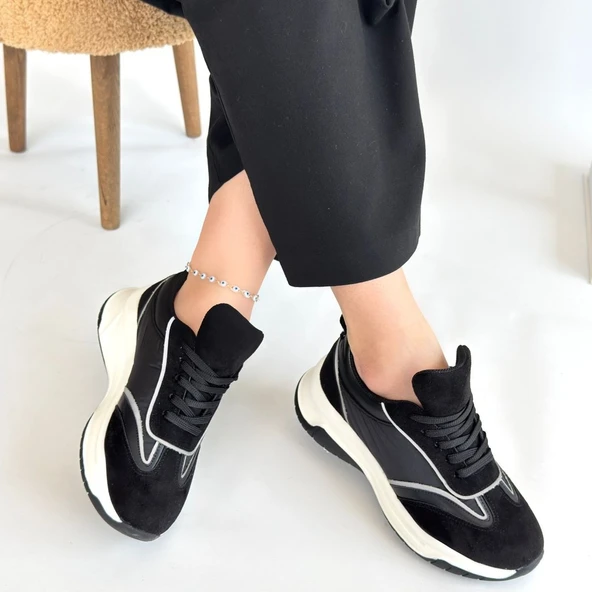 Mark Siyah Cilt Bağcıklı Spor Ayakkabı - 4