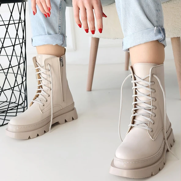 Orge Bej Cilt Bağcıklı Bot - Resim 4