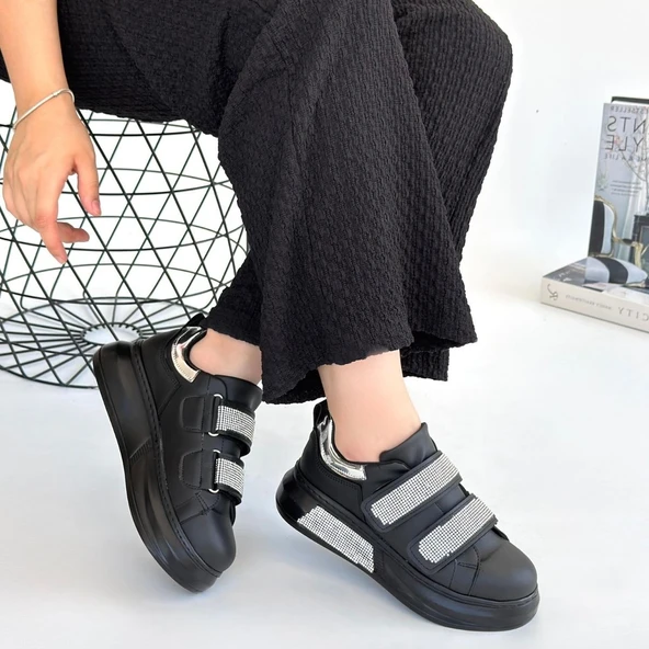 Nino Siyah Cilt Cırt Cırtlı Spor Ayakkabı - Resim 4