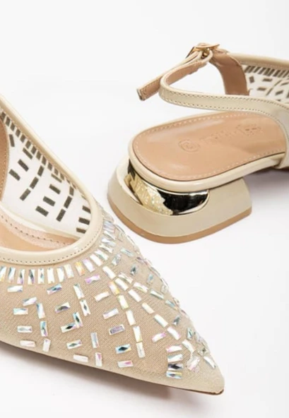 Piyar Bej Taşlı Topuklu Ayakkabı - Resim 4