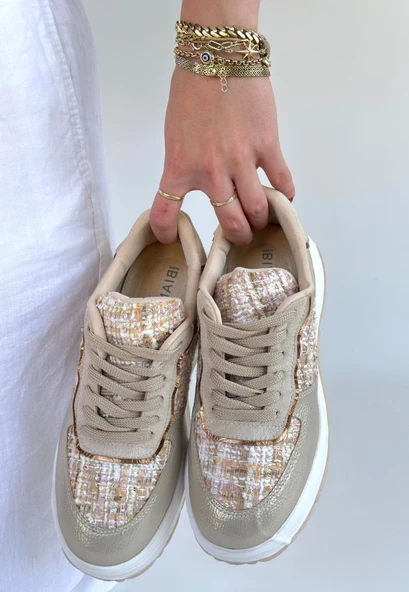 Hawer Bej Cilt Bağcıklı Spor Ayakkabı - Resim 3