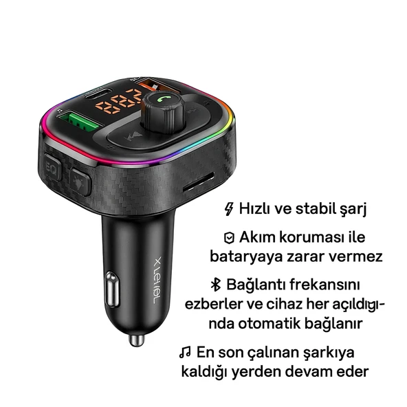Kablosuz MP3 Çalar ve Hızlı Şarj Özellikli Bluetooth Araç Kiti  XTyped 20W - 2