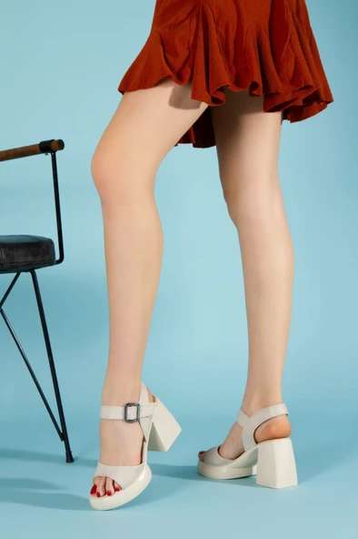 Sody Bej Cilt Topuklu Sandalet - Resim 3