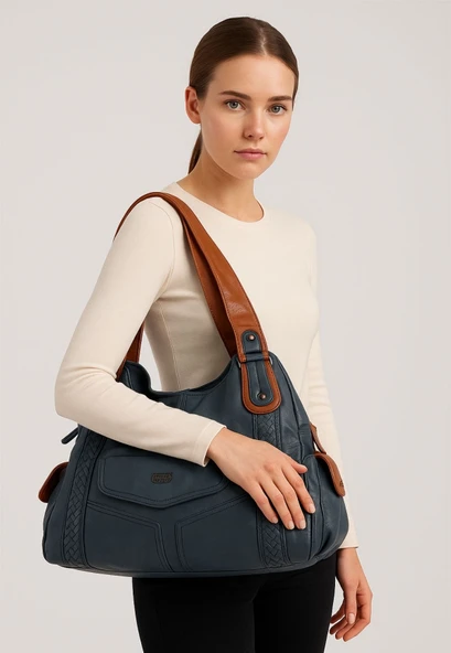 Batti Mavi Cilt Omuz Çantası ürün görseli 1