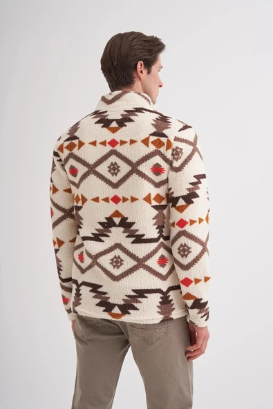 Cazador Vintage Desenli Kürk Dokulu Dik Yaka Regular Fit Sweatshirt-52440 - Resim 4