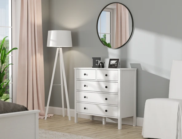 Hunerika Elaya 5 Çekmeceli Şifonyer-Wood Beyaz-Minifiks Bağlantılı