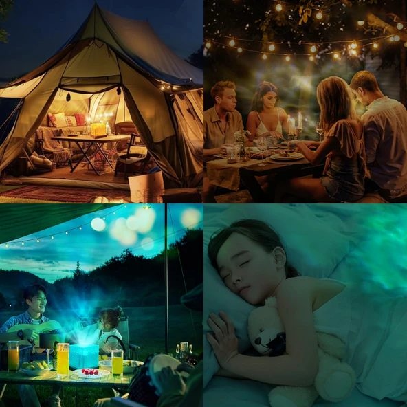 HyMark Kristal Kuzey Işıkları Okyanus Dalgası 16 Renk Projektör Dahili Pil Gece Lambası Kumandalı Dokunmatik - Resim 12