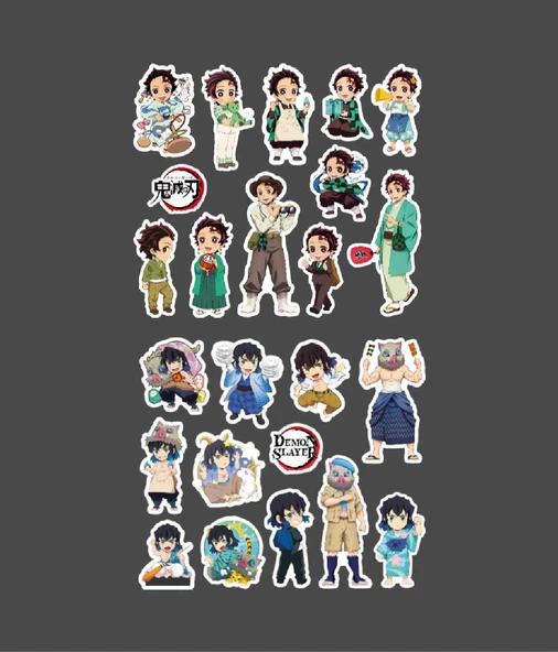 Tanjiro Kamado-2li çıkartma sticker-Inosuke Hashibira-Demon Slayer-etiket parlak kağıt-süsleme-hediye - Resim 2