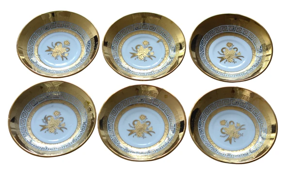 Boya Defolu Porselen 6 Kişilik Altın Renkli Yaldızlı Işlemeli Çay Tabağı No:3