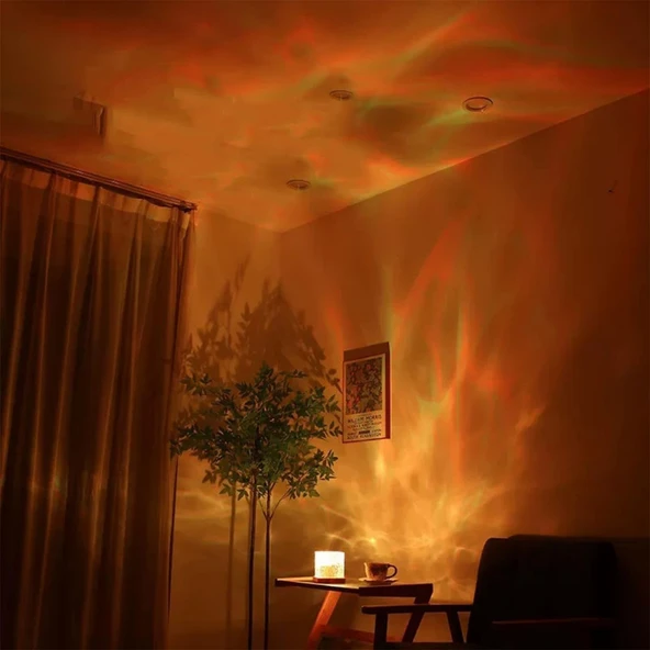 HyMark Kristal Kuzey Işıkları Okyanus Dalgası 16 Renk Projektör Dahili Pil Gece Lambası Kumandalı Dokunmatik - Resim 13