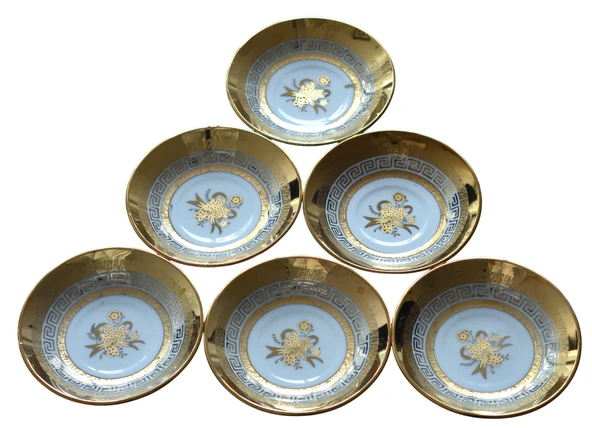 Boya Defolu Porselen 6 Kişilik Altın Renkli Yaldızlı Işlemeli Çay Tabağı No:3 - 2