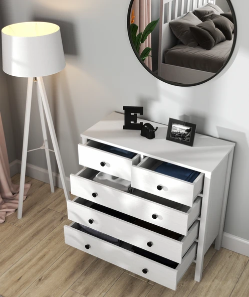 Hunerika Elaya 5 Çekmeceli Şifonyer-Wood Beyaz-Minifiks Bağlantılı - 3