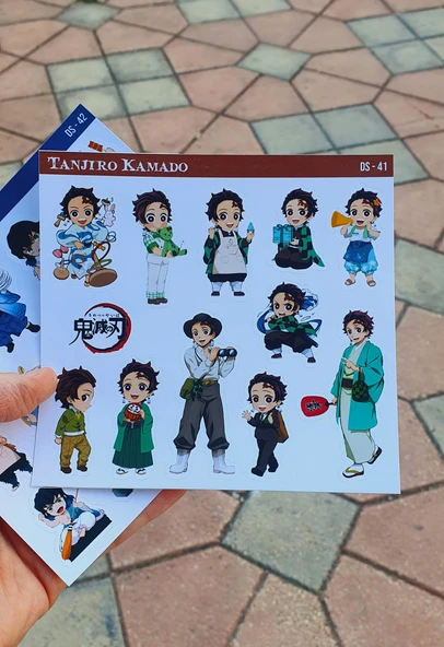 Tanjiro Kamado-2li çıkartma sticker-Inosuke Hashibira-Demon Slayer-etiket parlak kağıt-süsleme-hediye - Resim 6