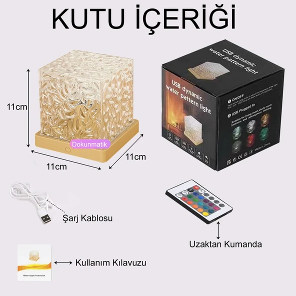 HyMark Kristal Kuzey Işıkları Okyanus Dalgası 16 Renk Projektör Dahili Pil Gece Lambası Kumandalı Dokunmatik - 4