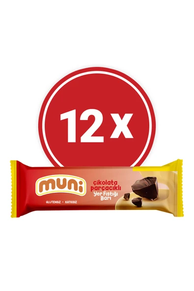 muni Çikolata Parçacıklı Yer Fıstığı Barı, 40 G X 12 Adet