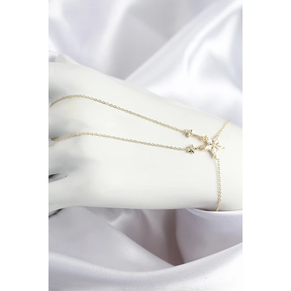 Pirinç Zirkon Taşlı Yıldız Model Gold Renk Şahmeran