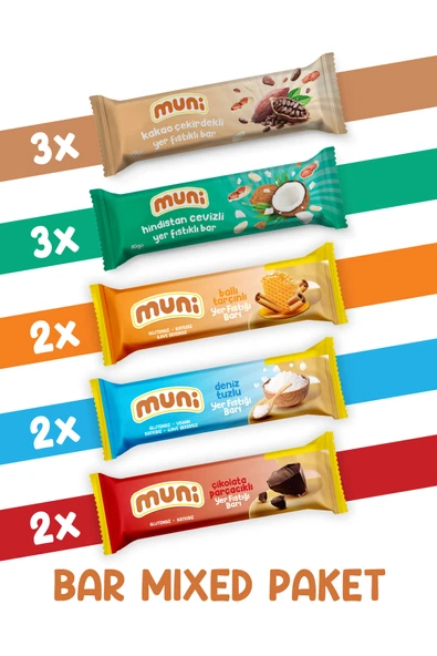 muni Yer Fıstığı Barı, Mixed Paket, 40 G X 12 Adet