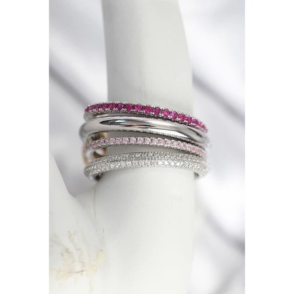 Pirinç Mix Renk Zirkon Taşlı 4'Lü Kadın Yüzük