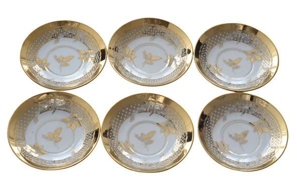 Boya Defolu Porselen 6 Kişilik Altın Renkli Yaldızlı Işlemeli Çay Tabağı No:8