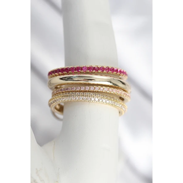 Pirinç Gold Renk Zirkon Taşlı 4'Lü Kadın Yüzük