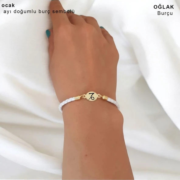 Doğum Ayına Özel Doğal Beyaz Derili 14 Ayar Altın Plakalı Oval Motifli Hediye Bileklik-314 - Resim 2