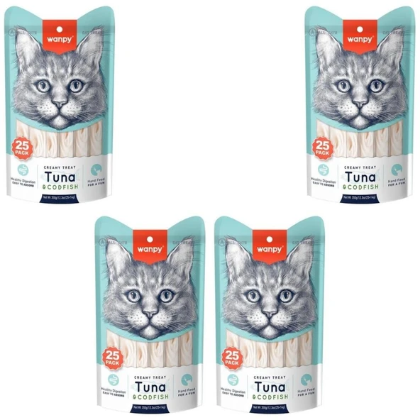 Wanpy Ton Morina Balıklı Krema Kedi Ödülü 25*14 Gr x 4 Adet - 1
