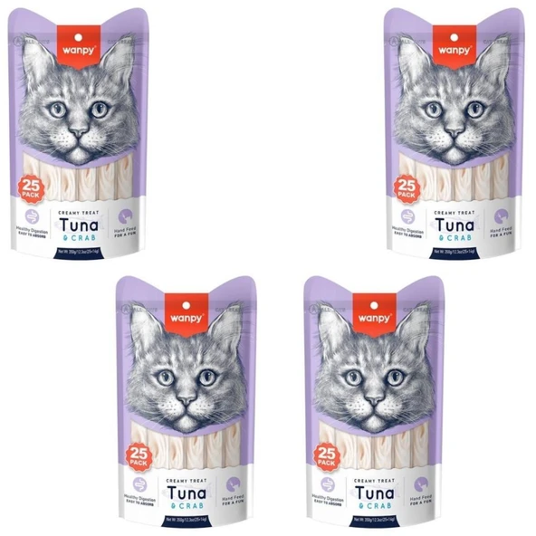 Wanpy Ton Balığı & Yengeç Sıvı Kedi Ödül Maması 25x14 Gr X 4 Adet ürün görseli