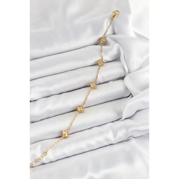 316L Çelik Yonca Model Gold Renk Kadın Bileklik Vice-5353 - 2