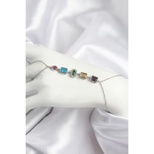 Pirinç Renkli Zirkon Taşlı Model Gümüş Renk Şahmeran