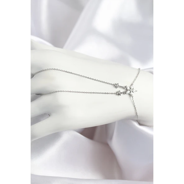 Pirinç Zirkon Taşlı Yıldız Model Gümüş Renk Şahmeran - TJ-SN711