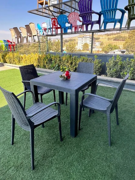 Mandella Elit Rattan 80x80 Nirvana Koltuk Masa Takımı Antrasit ürün görseli