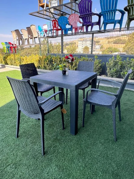 Mandella Elit Rattan 80x80 Nirvana Koltuk Masa Takımı Antrasit - Resim 3