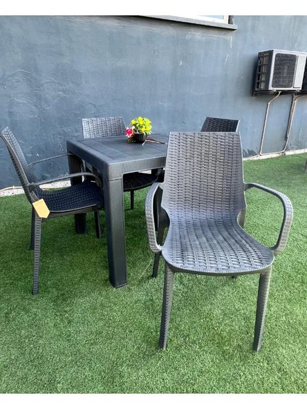 Mandella Elit Rattan 80x80 Nirvana Koltuk Masa Takımı Antrasit - Resim 2