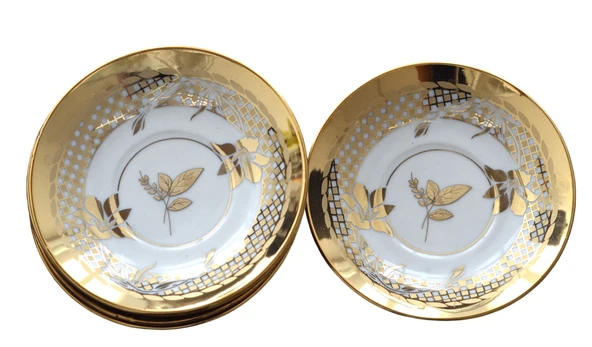Boya Defolu Porselen 6 Kişilik Altın Renkli Yaldızlı Işlemeli Çay Tabağı No:7 - 3