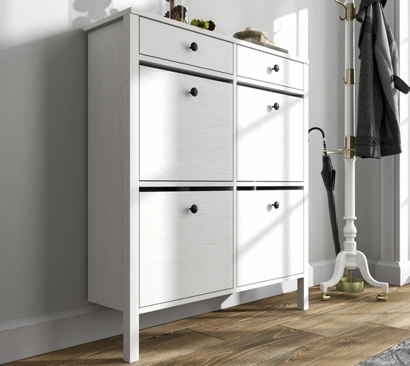 Hunerika Melora 4 kapaklı 2 çekmeceli ayakkabılık -Wood Beyaz-Minifiks Bağlantılı - 2