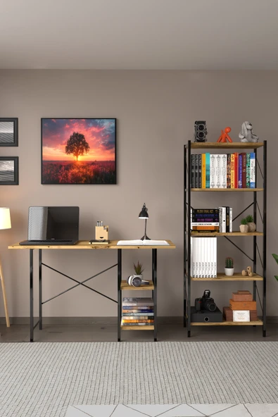 Çalışma Masası ve Kitaplık Seti Ikili Çalışma Odası Set Atlantik Çam ürün görseli