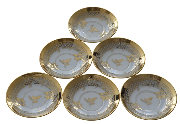 Boya Defolu Porselen 6 Kişilik Altın Renkli Yaldızlı Işlemeli Çay Tabağı No:7 - 2