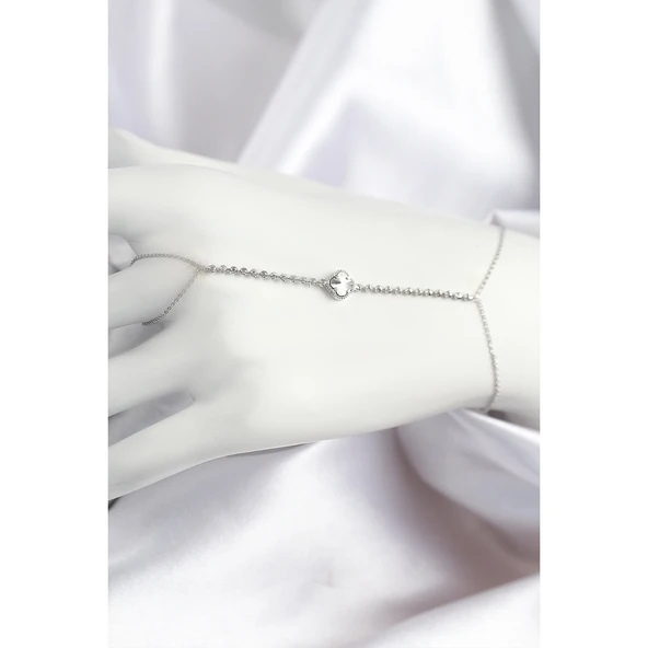 Pirinç Zirkon Taşlı Yonca Model Gümüş Renk Şahmeran - TJ-SN714