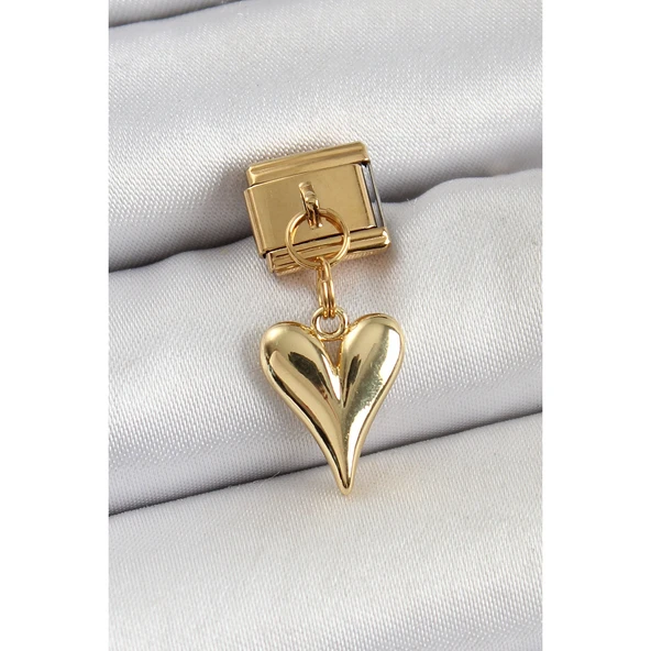 316L Çelik Sallantılı Kalp Model Gold Renk Nomination Charm