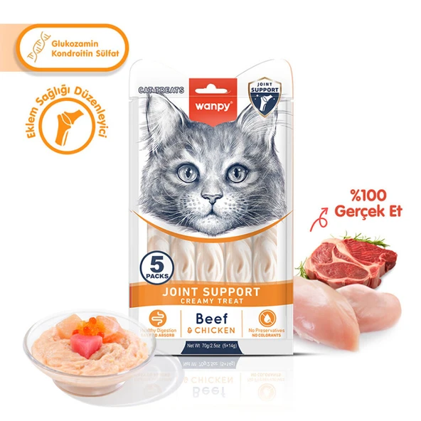 Wanpy Joint Support Sığır Etli Tavuklu Kedi Krema Ödülü 5x14 Gr ürün görseli