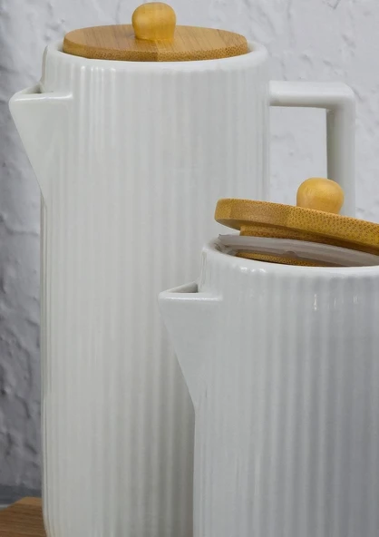 Porselen Yağdanlık Seti - Ahşap Stantlı 2x600 ML - Resim 3