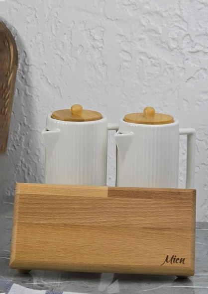 Porselen Yağdanlık Seti - Ahşap Stantlı 2x600 ML - Resim 5