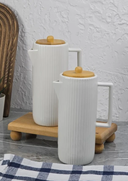 Porselen Yağdanlık Seti - Ahşap Stantlı 2x600 ML - Resim 2