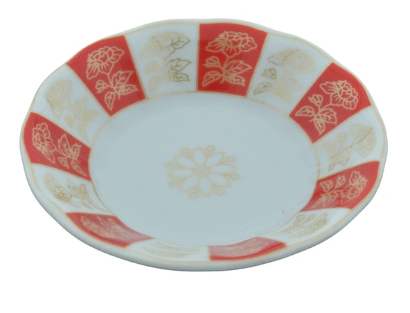 Porselen 6 Kişilik Çiçek Desenli Kırmızı Beyaz Tabağı - 4