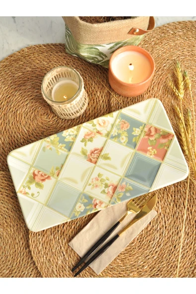 Dekor Dijital Baskı Kayık Servis Tabağı 17x33 cm ürün görseli 1