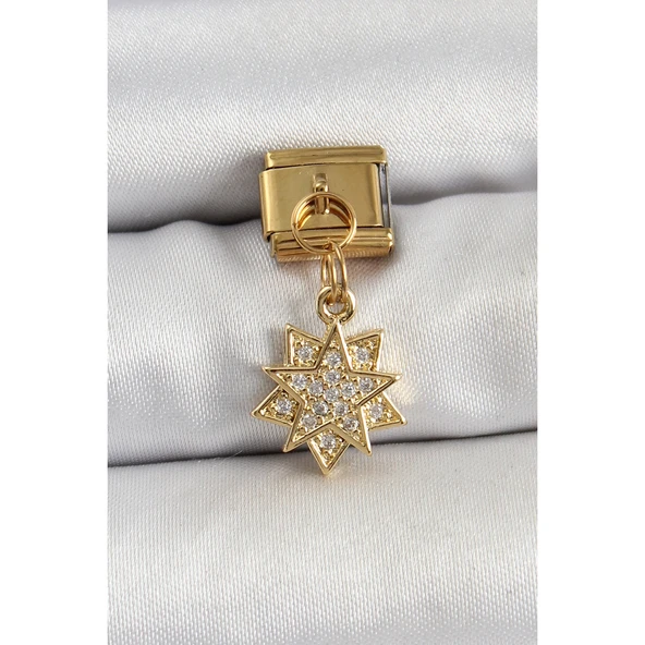 316L Çelik Sallantılı Zirkon Taşlı Yıldız Model Gold Renk Nomination Charm