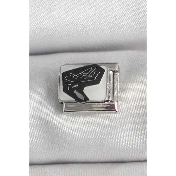 316L Çelik Gümüş Renk Beyaz Siyah Uçak İşlemeli Portre Model Nomination Charm